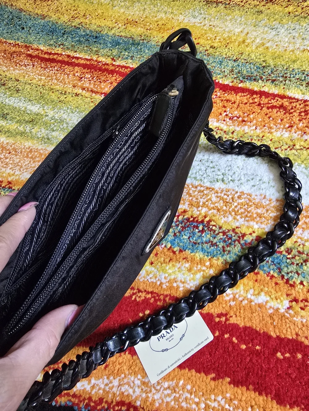 Authentic Prada Nylon Black Shoulder Bag with Braided Leather Chain Strap - Picture 16 of 16